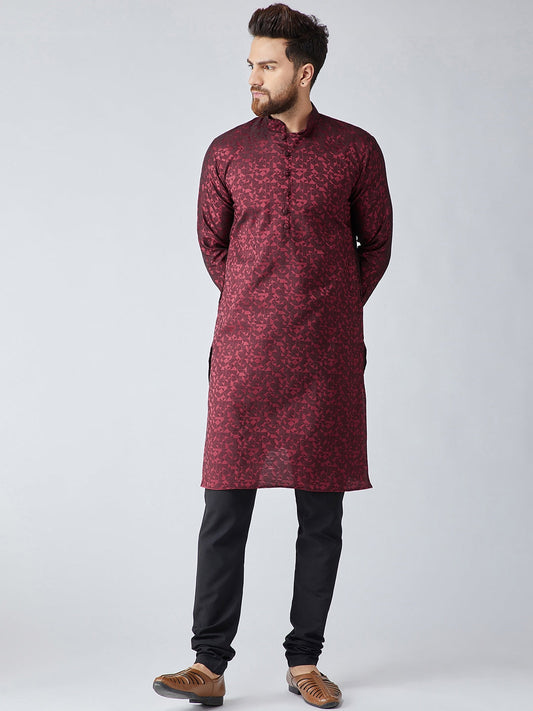 Sojanya Men Maroon Woven Design Straight Kurta 