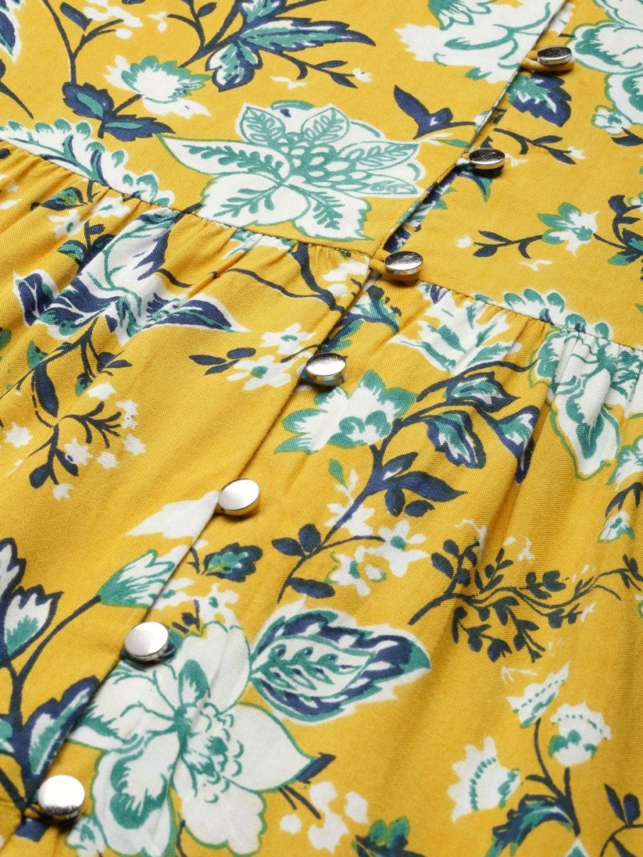 All About You Women Yellow Floral Print Regular Kurta with Trousers