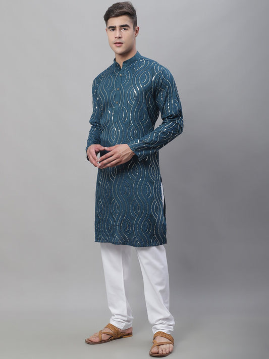 Sojanya Ethnic Motifs Embroidered Sequinned Pure Cotton Kurta with Churidar 