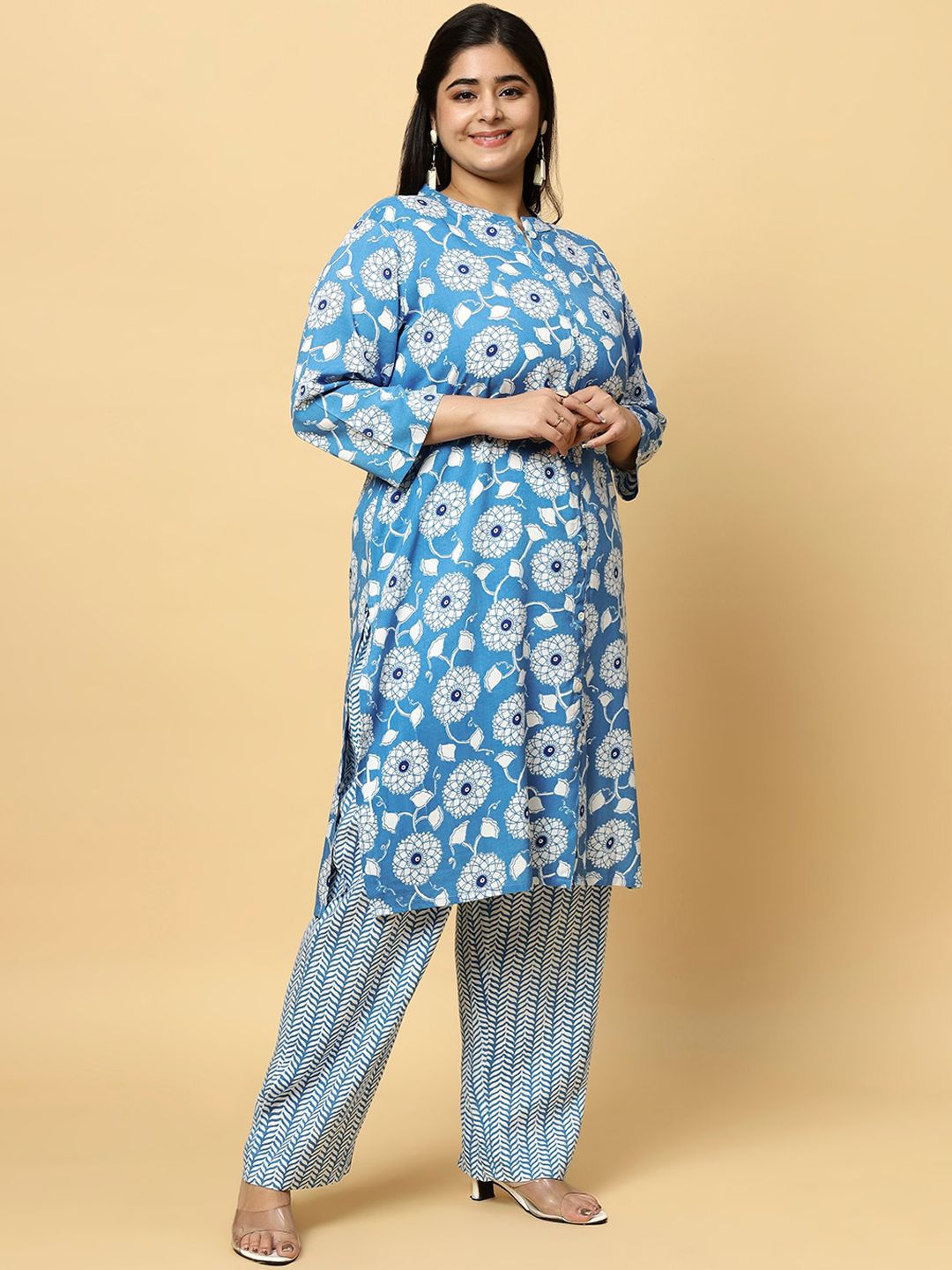 Sztori Plus Size Ethnic Motifs Printed Pure Cotton Kurta & Trouser
