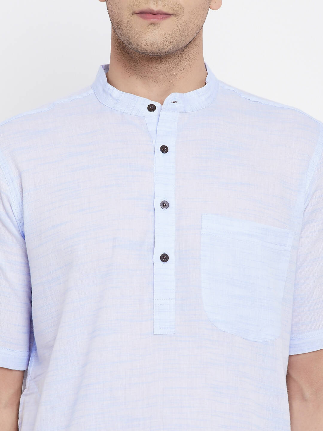 Even Apparels Blue Color Pure Cotton With Band Collar Men's H/S Kurta 
