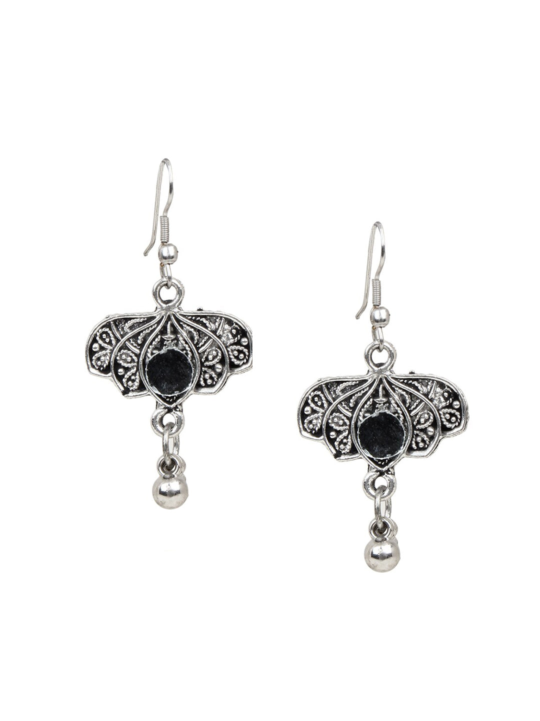 Cardinal Women Silver-Toned Oxidised Stone Studded & Beaded Heart Shaped Jewellery Set - Grab2buy