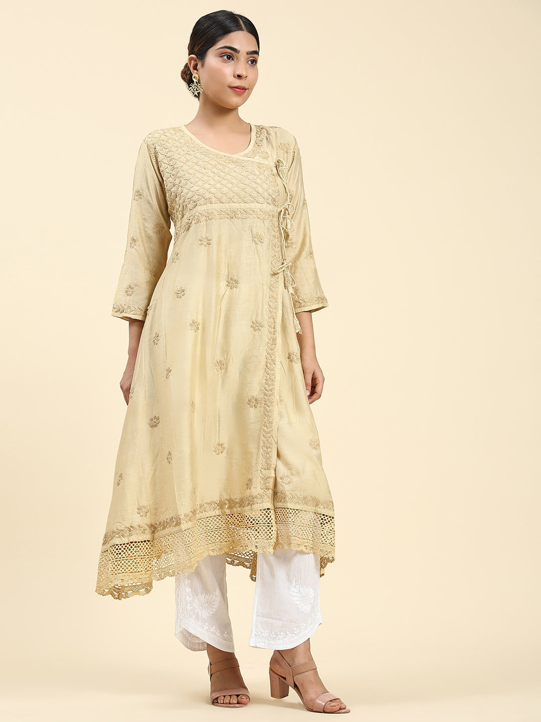 HOUSE OF KARI Embroidered Chikankari Chanderi Silk Anarkali Kurta 