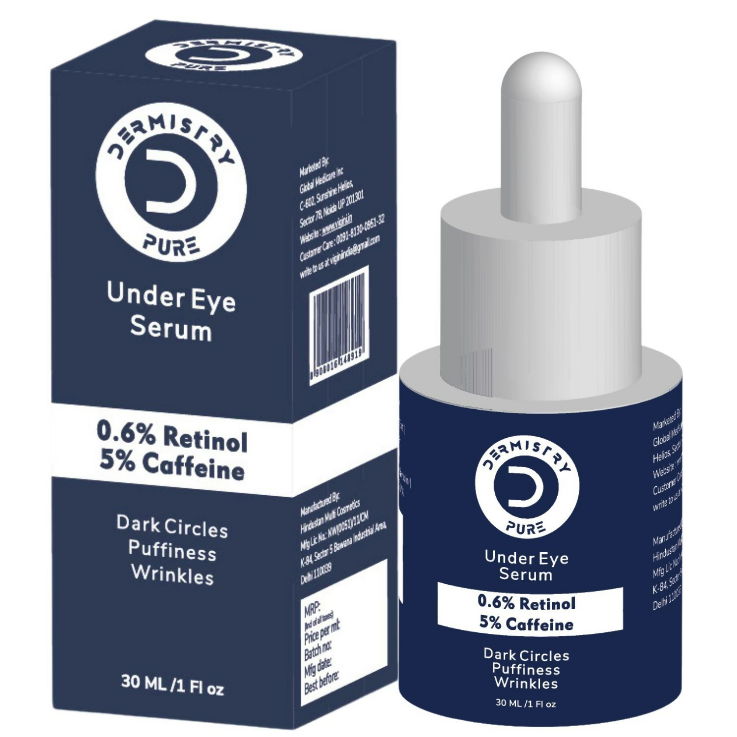 Dermistry 0.6% Retinol 5% Caffeine Under Eye Face Serum 