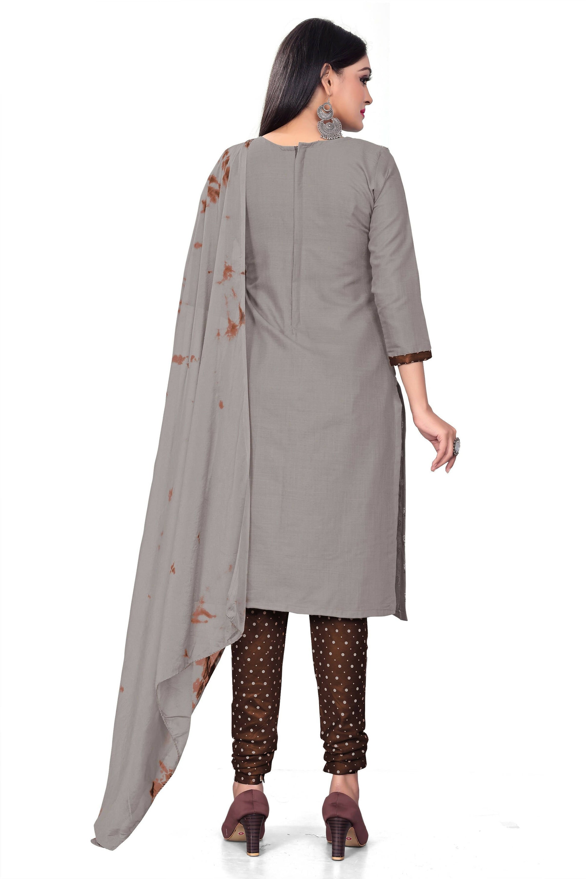 Grey Slab cotton Printed Unstitched Dress Material - Tanvi