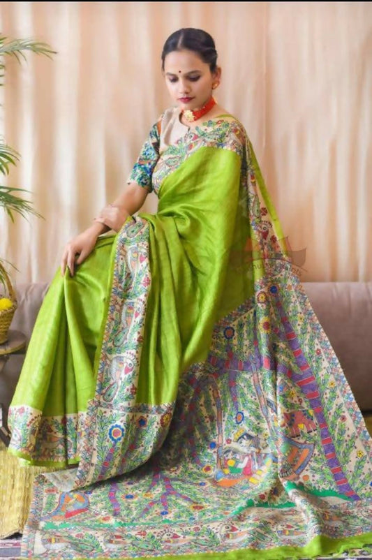 Exclusive Collection Light Green Beautiful Khadi Ghicha Handloom Grab2Buy