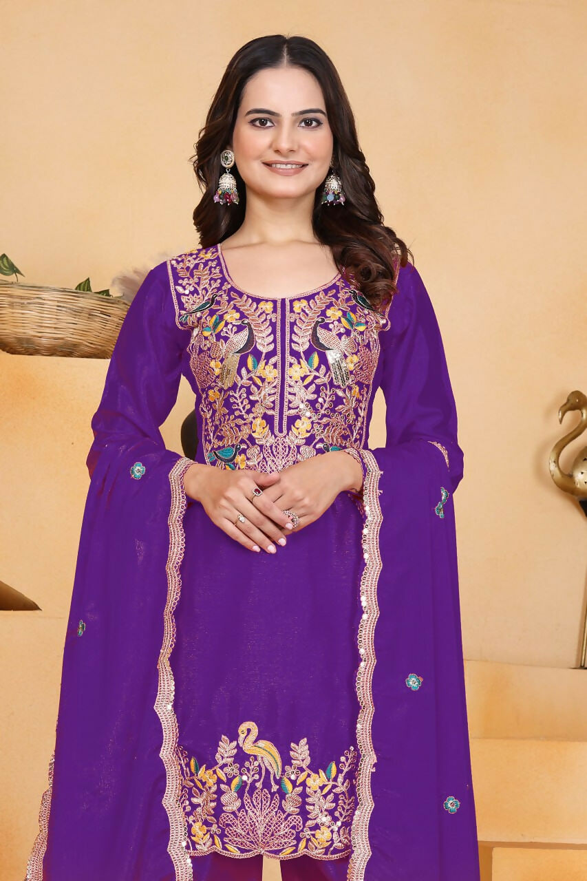 Joban Fashion Purple Silk Embroidered Dhoti Dhoti Set