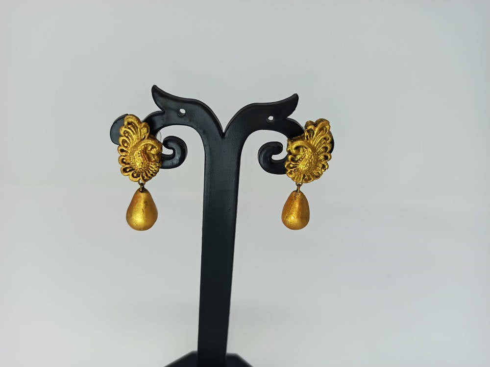 Terracotta Peacock Stud With Drop