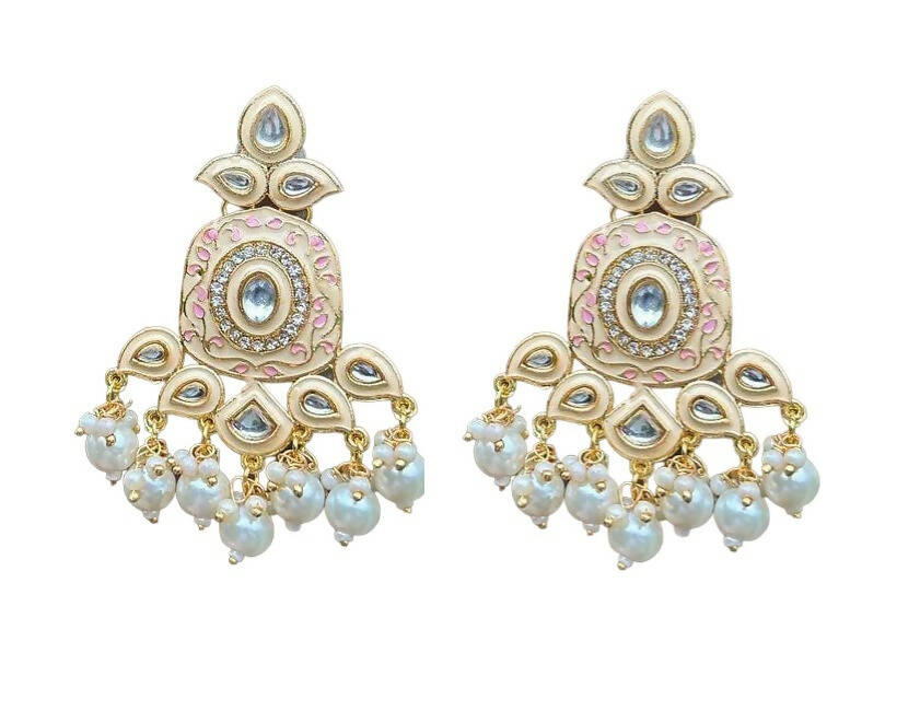 Gold-Toned Grey Kundan Contemporary Drop Earrings for Women & Girls By House of Ree - Grab2buy