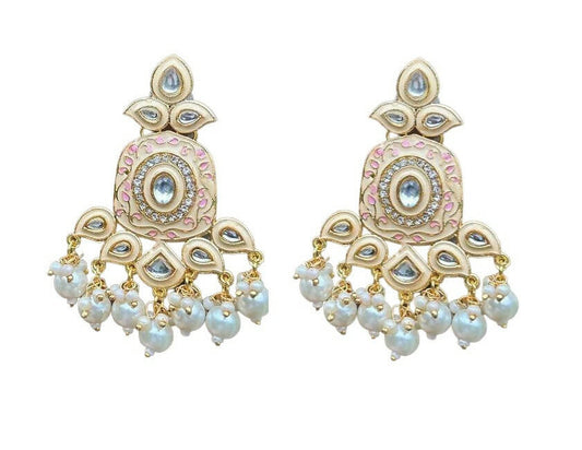 Gold-Toned Grey Kundan Contemporary Drop Earrings for Women & Girls By House of Ree - Grab2buy