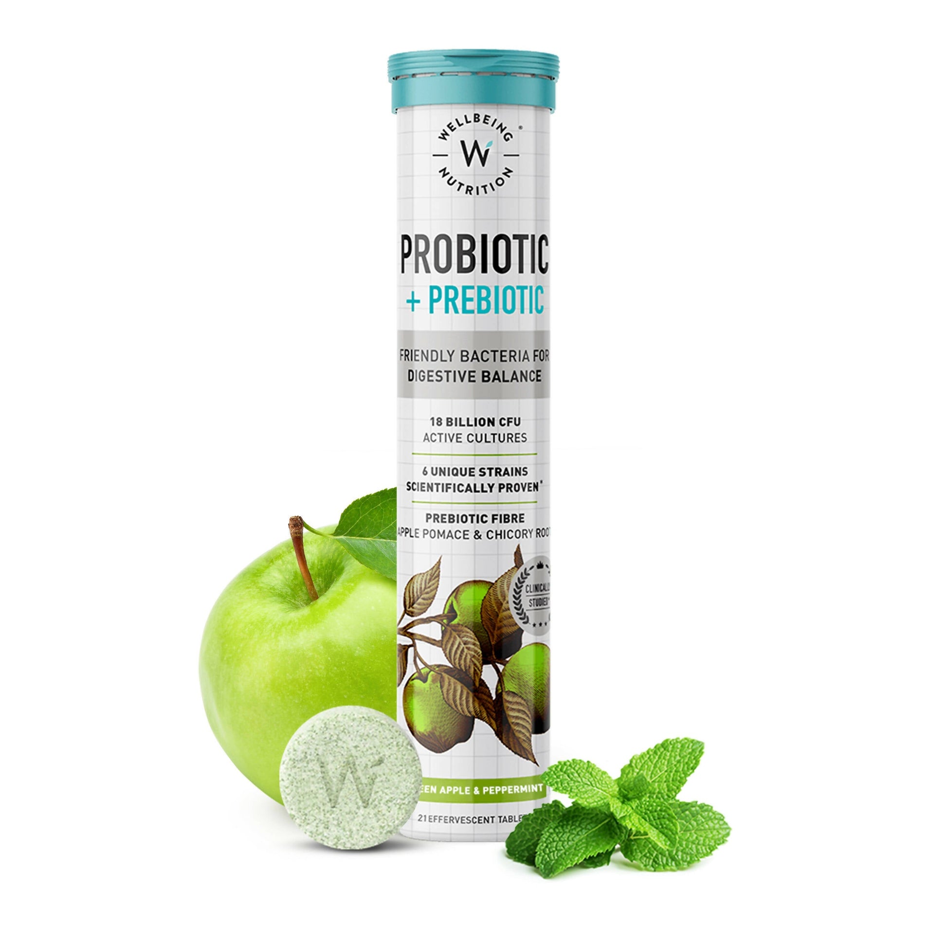 Wellbeing Nutrition Probiotic + Prebiotic Effervescent Tablets – Ayurvedic Gut Health Support 