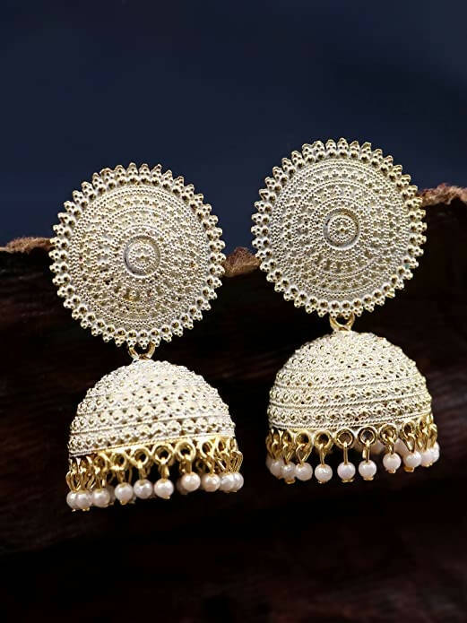 Mominos Fashion Joharkamal Gold-Plated Meenakari Jhumkas For Women & Girls (White) - Grab2buy
