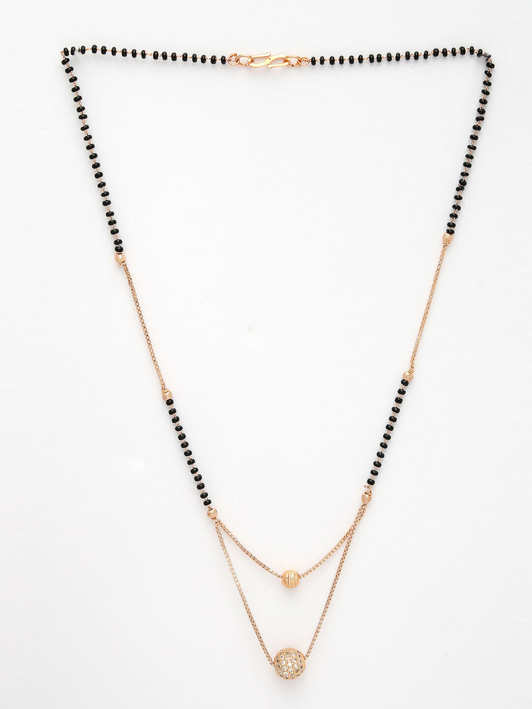 NVR Women's Rose Gold CZ Stone-Studded & Beaded Layered Mangalsutra 
