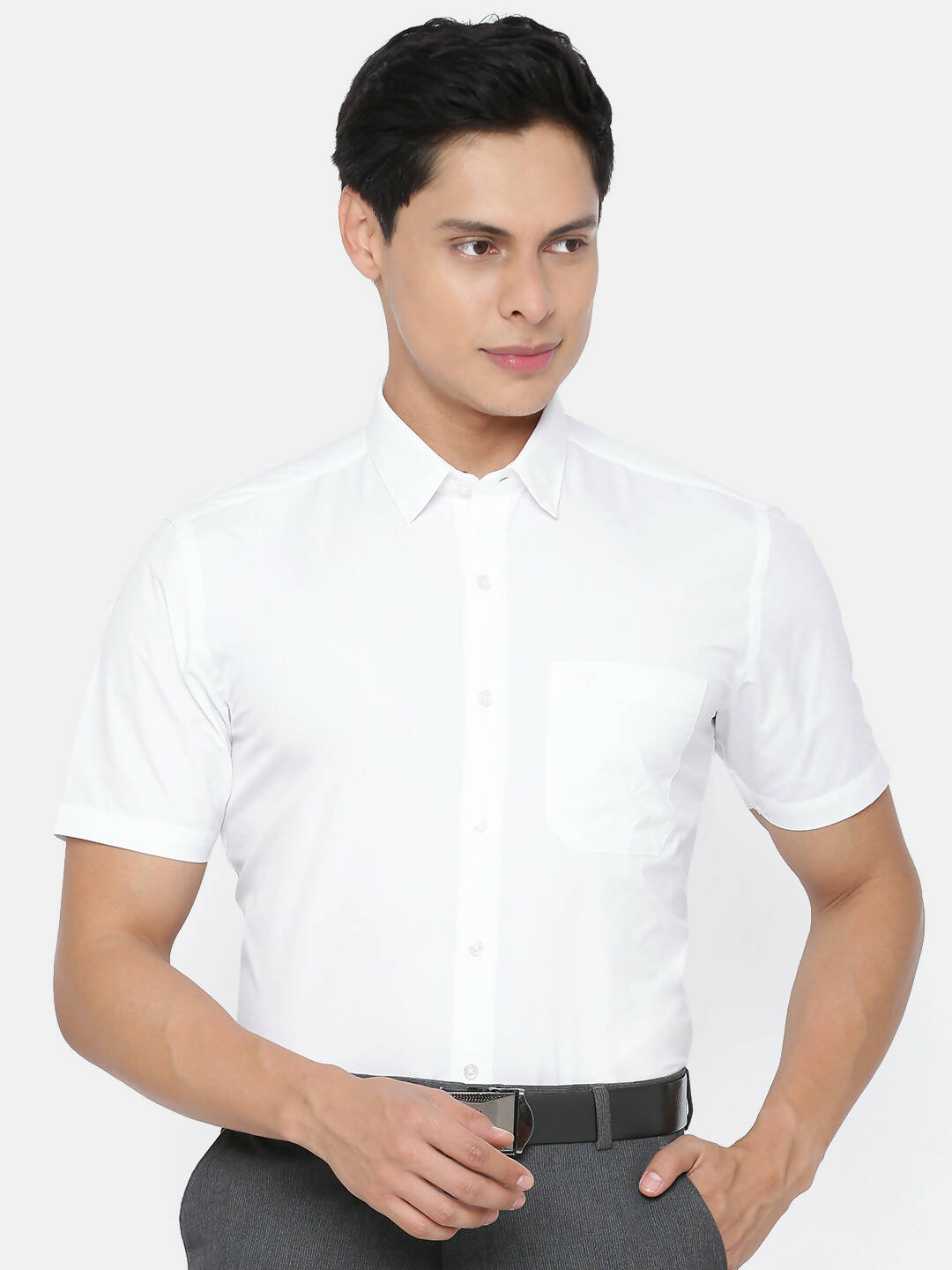 Ramraj Cotton Mens Half Sleeve Formal 100 % Cotton White Shirt 