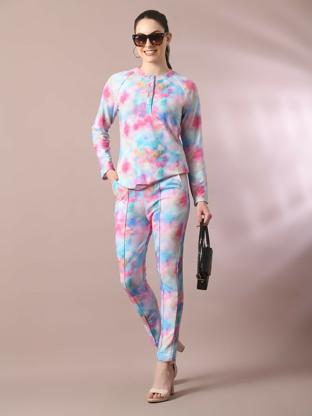 Myshka Women's Multi Printed Round Neck Party Top With Trousers Co-ord set 