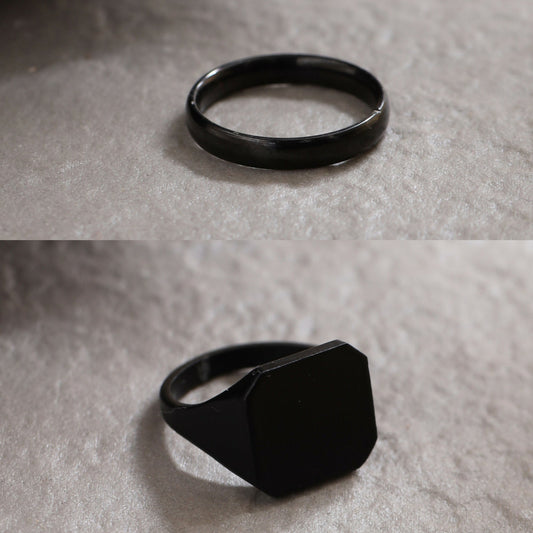 NVR Men's Set of 2 Black Rhodium-Plated Finger Ring - Grab2buy