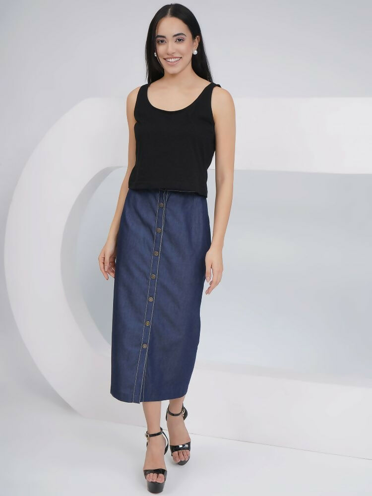 Joban Fashion Black Cotton Denim Pencil Skirt with Inner and Jacket