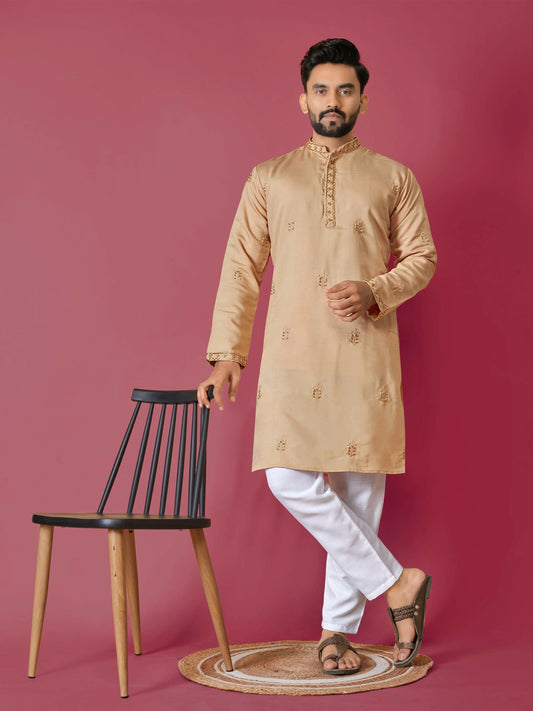 Golden Kurta Pyjama Set for Men by Infinity Export