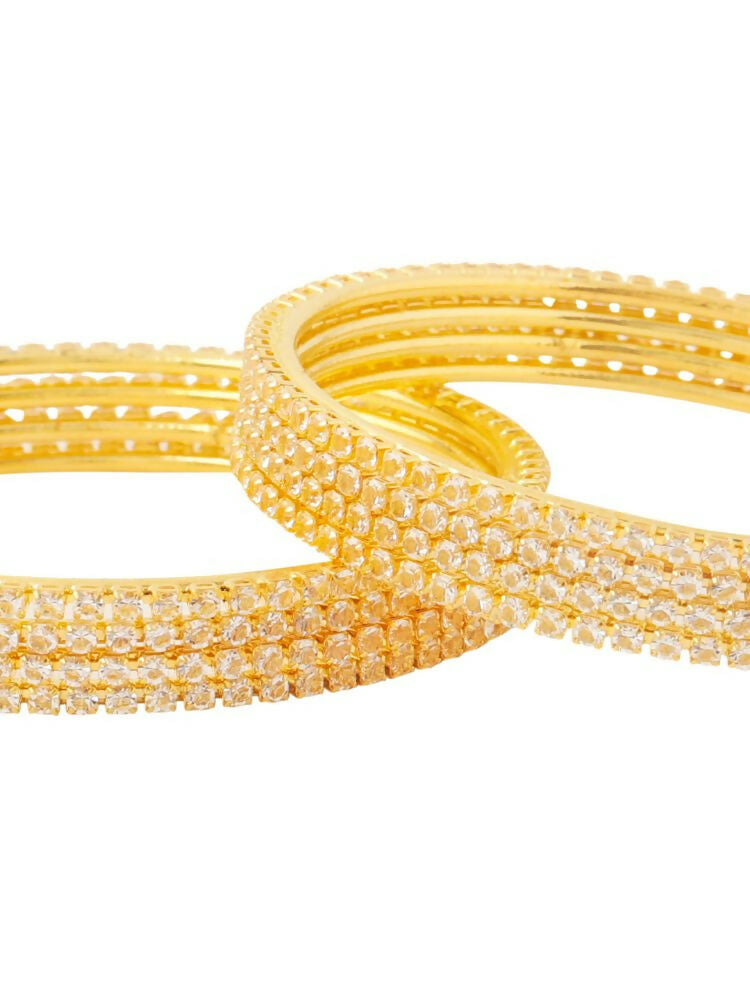 NVR Women Set of 8 American Diamond Gold-Polished Bangles 