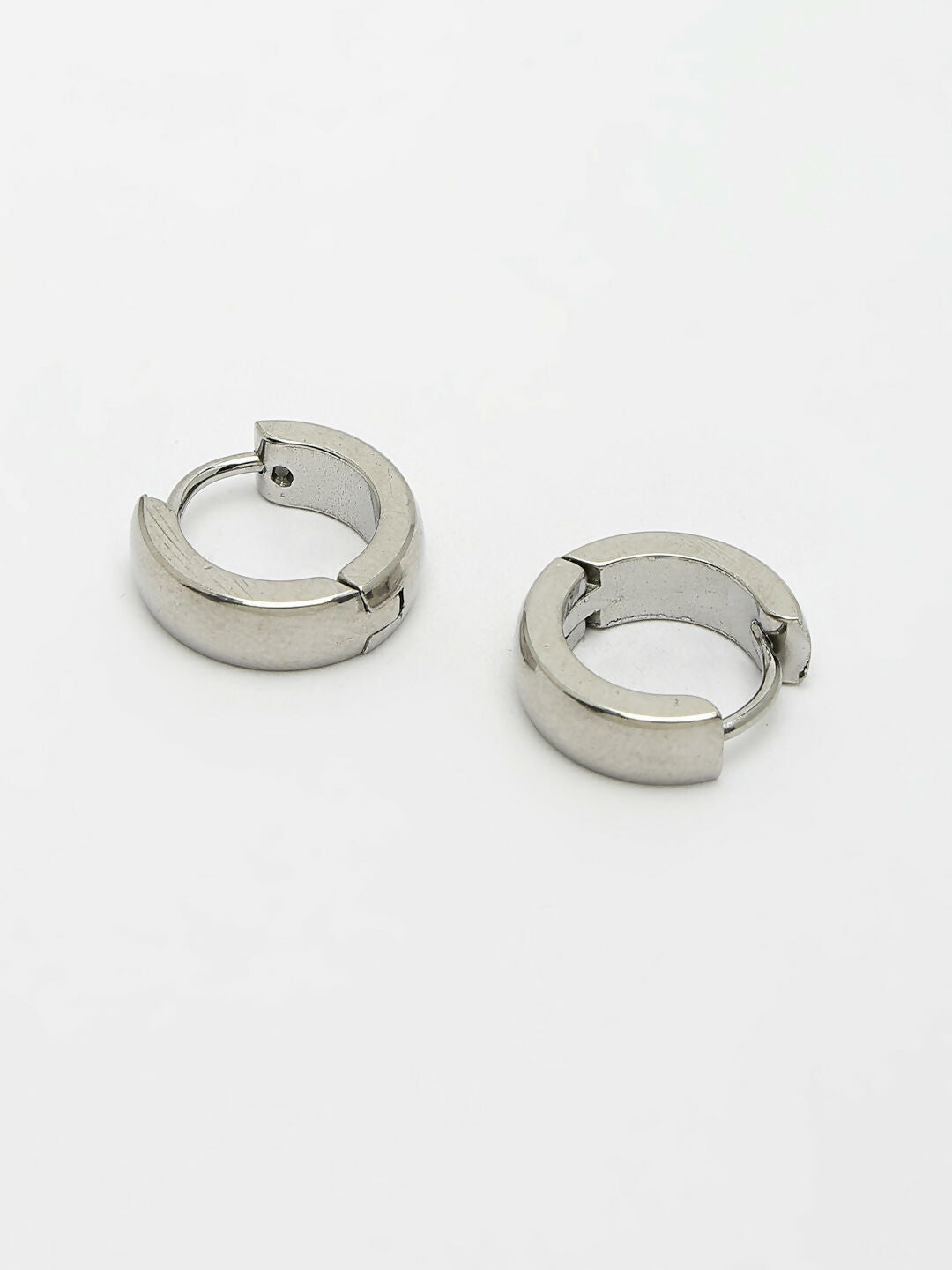 NVR Men's Silver-Plated Stainless Steel Hoop Earrings