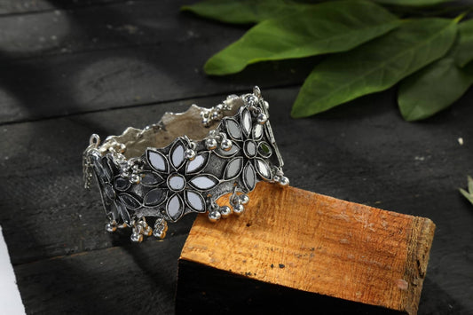 Mominos Fashion Silver Plated Oxidised Bracelet with Mirror design - Grab2buy