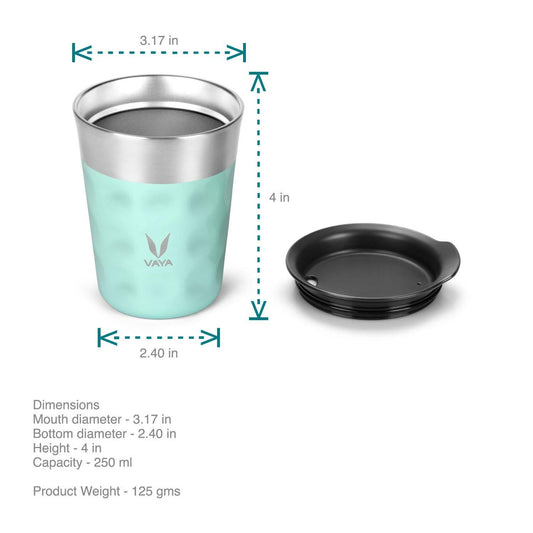 Vaya Popcup Insulated Coffee Mug Tumbler With Lid - 250 ml (Cool Cyan) 