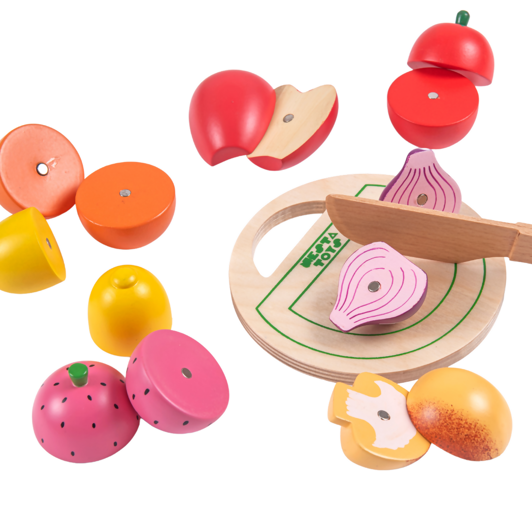 Nesta Toys Wooden Vegetable and Fruit Toy Set, Pretend Play Food, Kitchen Set Toy (3+ Years)