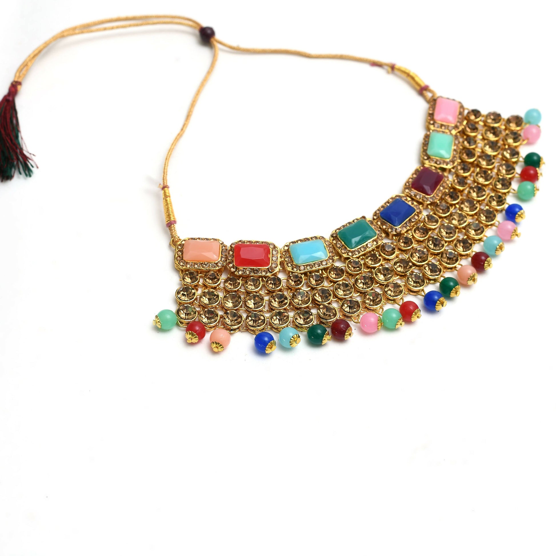 Mominos Fashion Johar Kamal Gold-Plated Rajwadi Design Heavy Multi Color Necklace Set For Women - Grab2buy