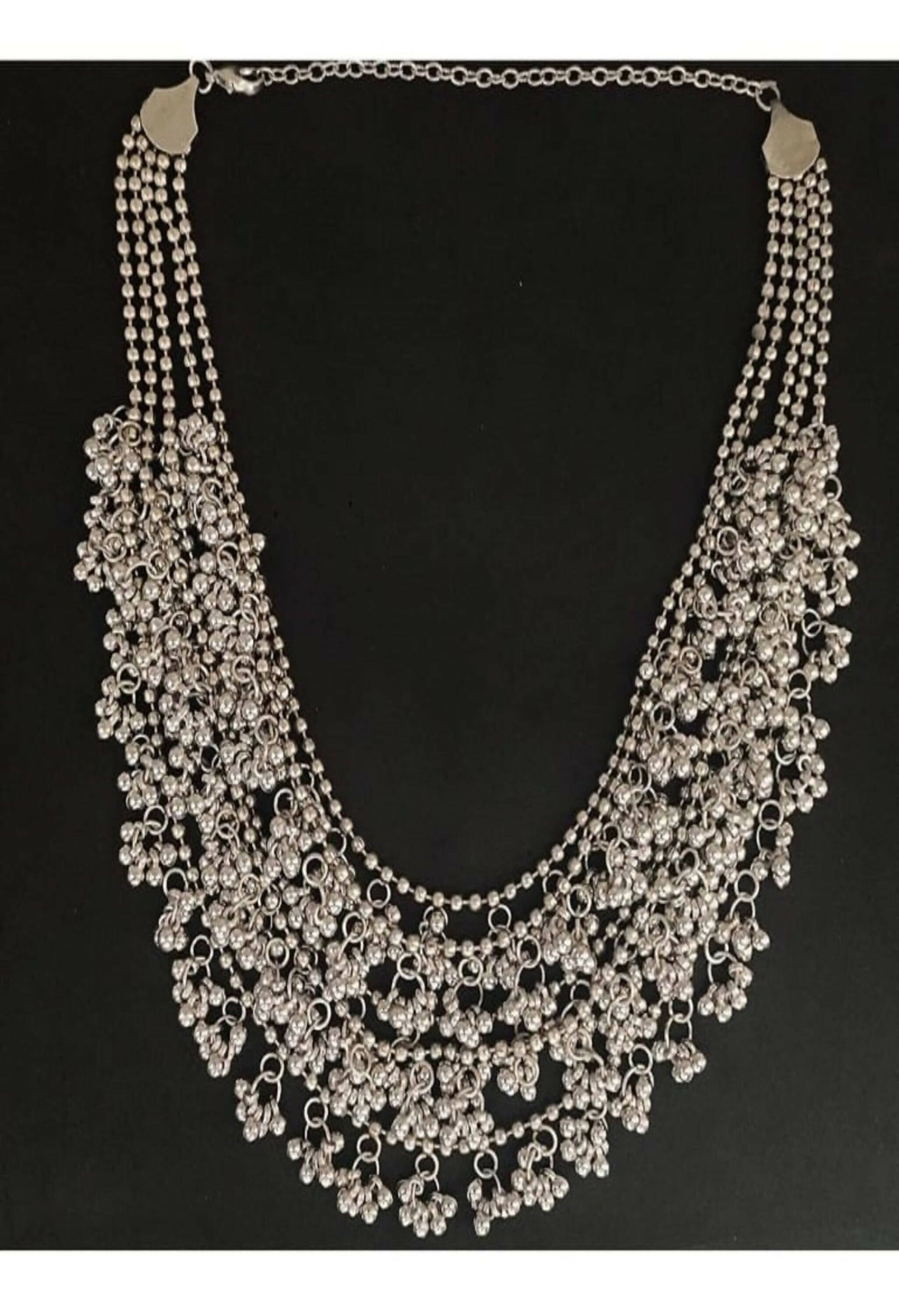 Mominos Fashion Johar Kamal Oxidised Silver-Plated Brass Finish Ghungroo Necklace with Earrings For Women - Grab2buy