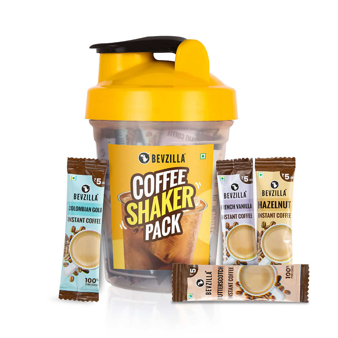 Bevzilla 25 Flavoured Coffee Sachets + Shaker 