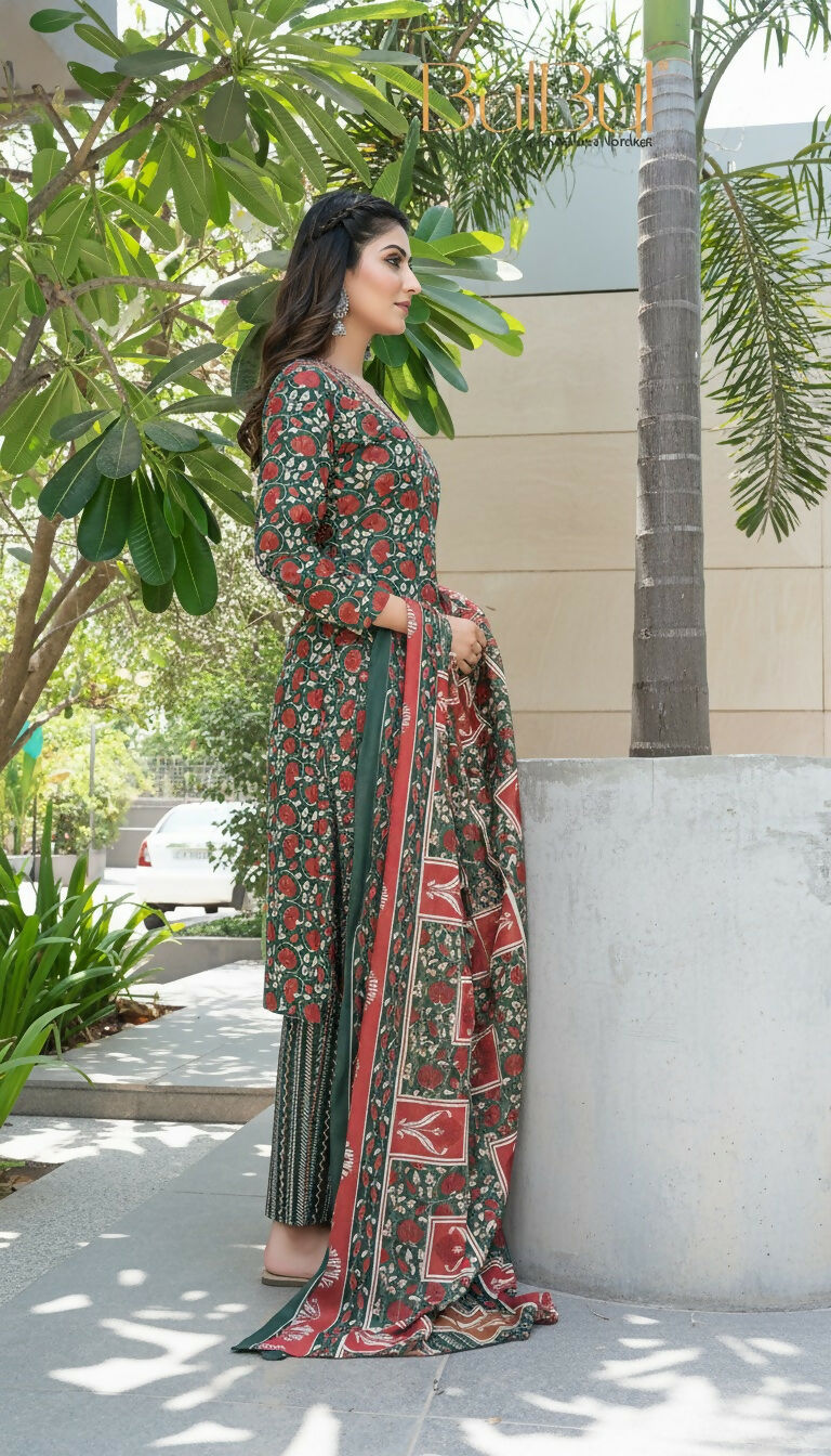 BulBul Fashionista Green Cotton Kurta Set with Dupatta 