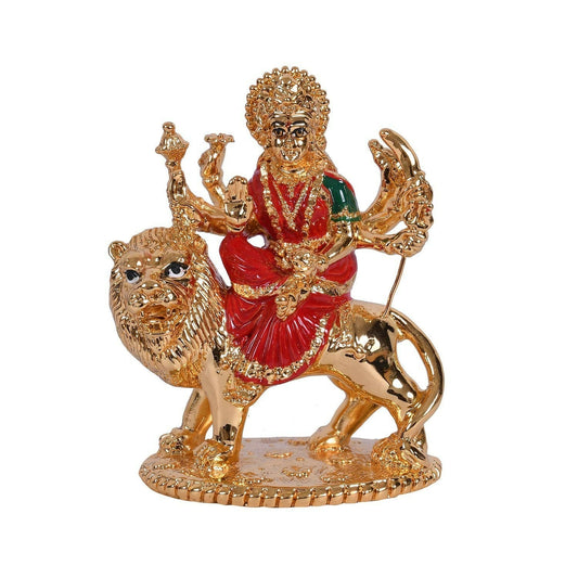 Collectible India Gold-Polished Goddess Maa Durga Sherawali Mata Idol 