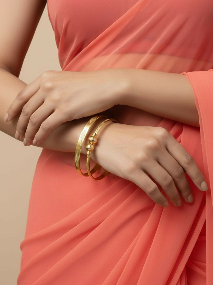 NVR Women Set of 2 Gold Plated Traditional Adjustable Kada Bangle