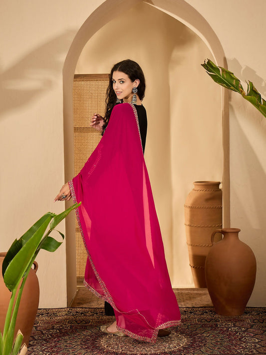 Joban Fashion Embroidery Black Vichitra Silk Kurta Set