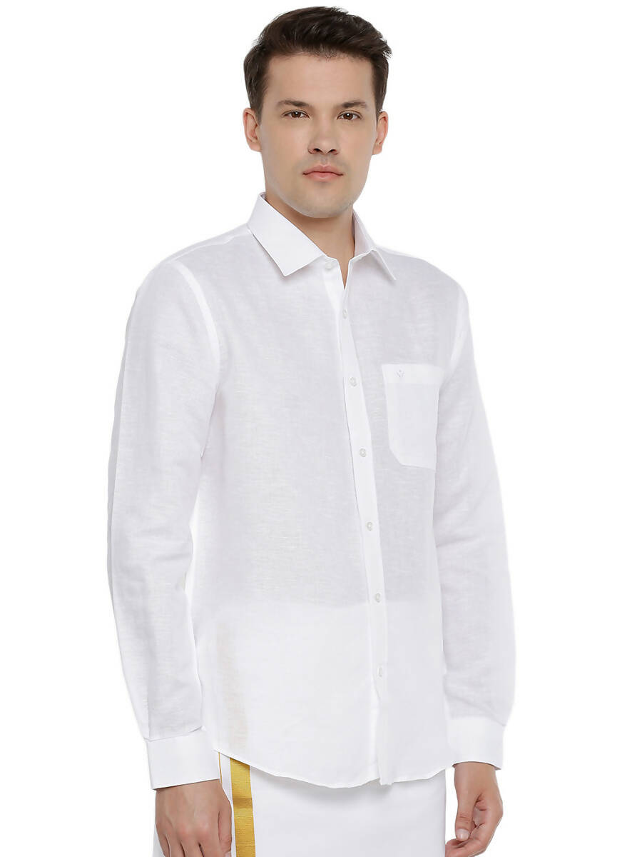 Ramraj Cotton Mens Linen Full Sleeve White Shirt 