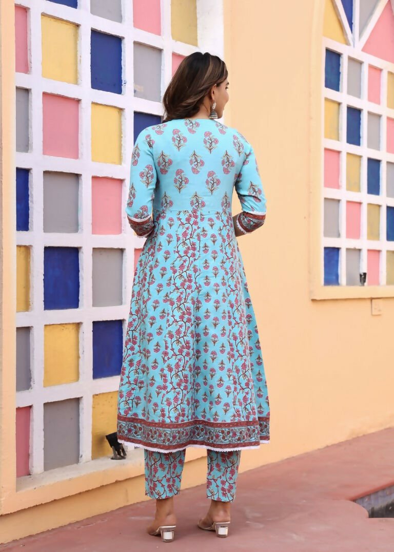 Alvano Printed Anarkali Kurti with Pant and Dupatta Set for Women's and Girls Rayon