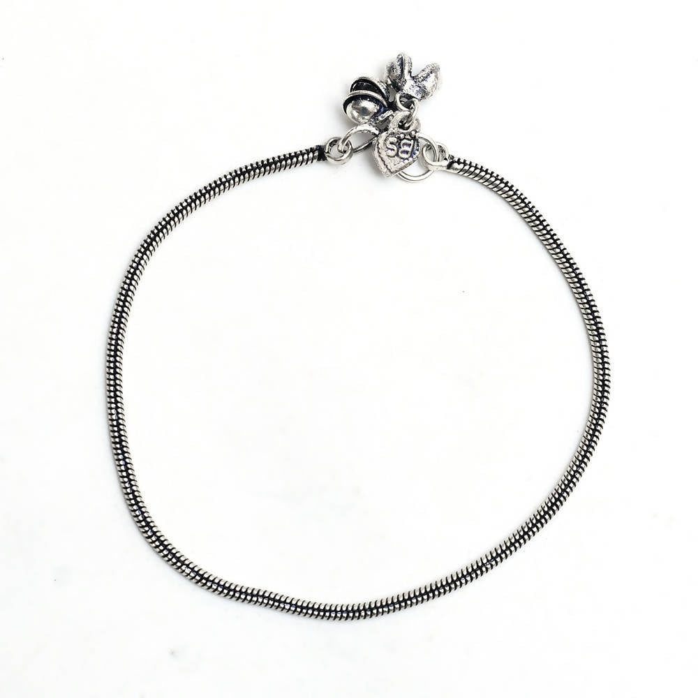 Mominos Fashion Kamal Johar Oxidised Silver Simple Anklets