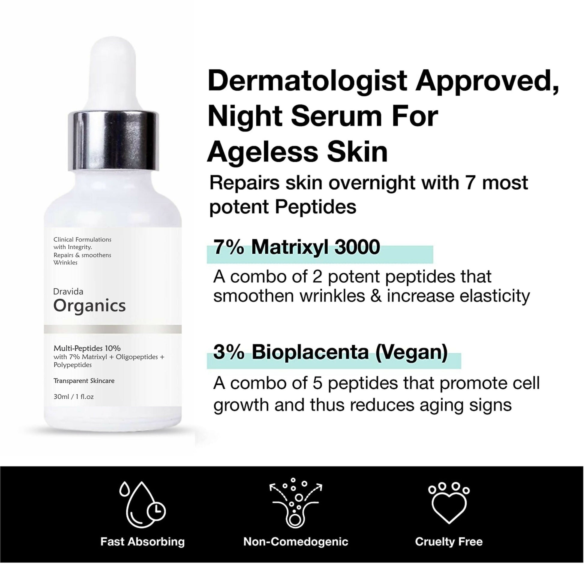 Dravida Organics Multi Peptide Anti Aging Night Serum