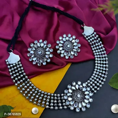 Tehzeeb Creations Women's Silver Plated Necklace Set With Stone Tehzeeb Creations