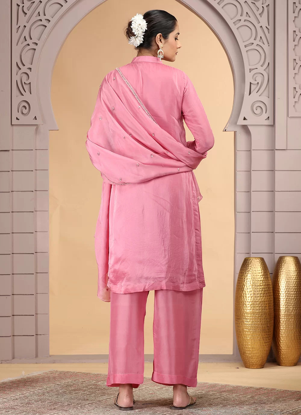 Chhap Pink Colour Satin Silk Hand Work Salwar Suit 