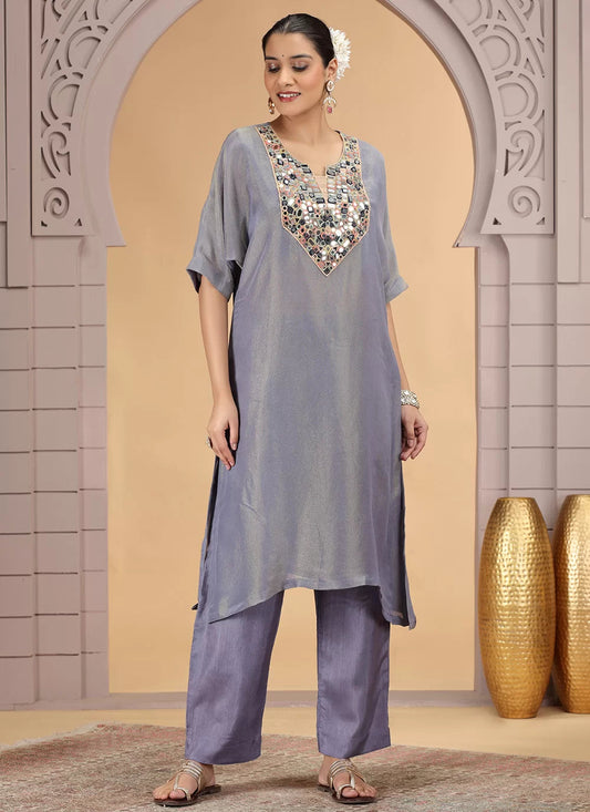 Chhap Grey Colour Organza Shimmer Hand Work Salwar Suit 