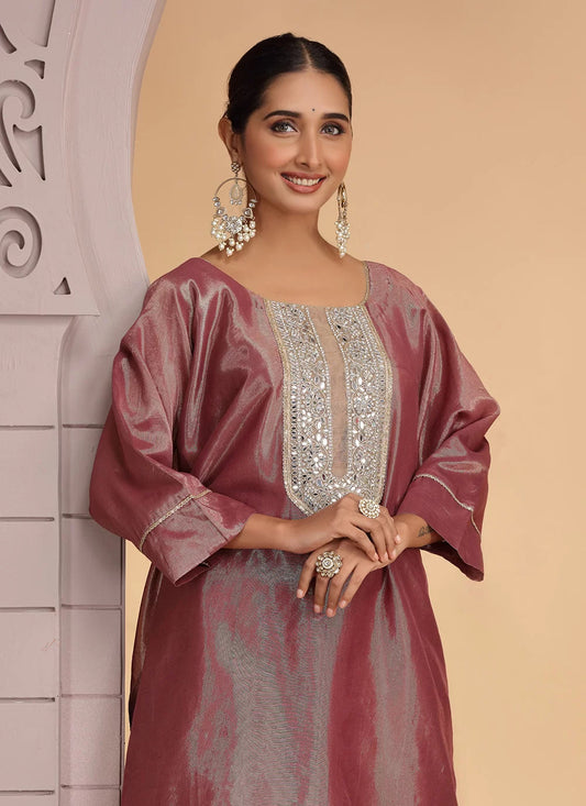 Chhap Rust Brown Colour Organza Shimmer Hand Work Salwar Suit 