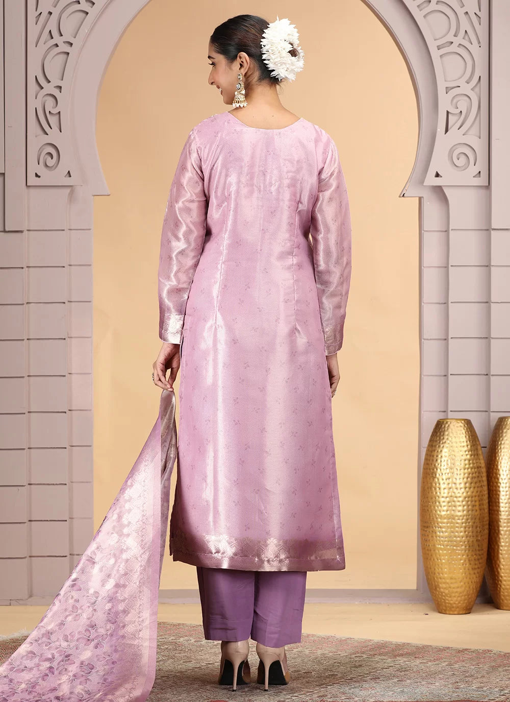 Chhap Organza Jacquard Woven and Hand Work Salwar Suit In Purple Pink Colour 