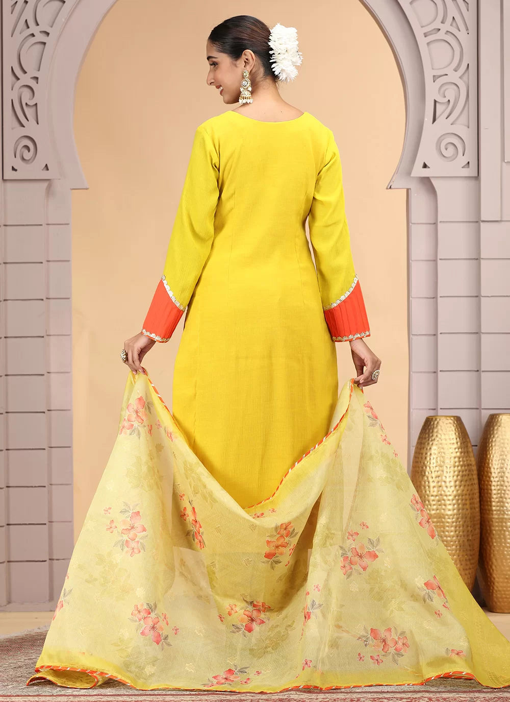 Chhap Yellow Colour Chiffon Hand Work Salwar Suit 