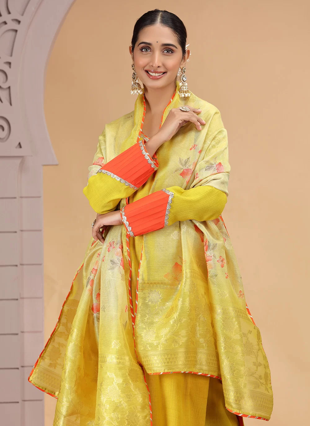 Chhap Yellow Colour Chiffon Hand Work Salwar Suit 