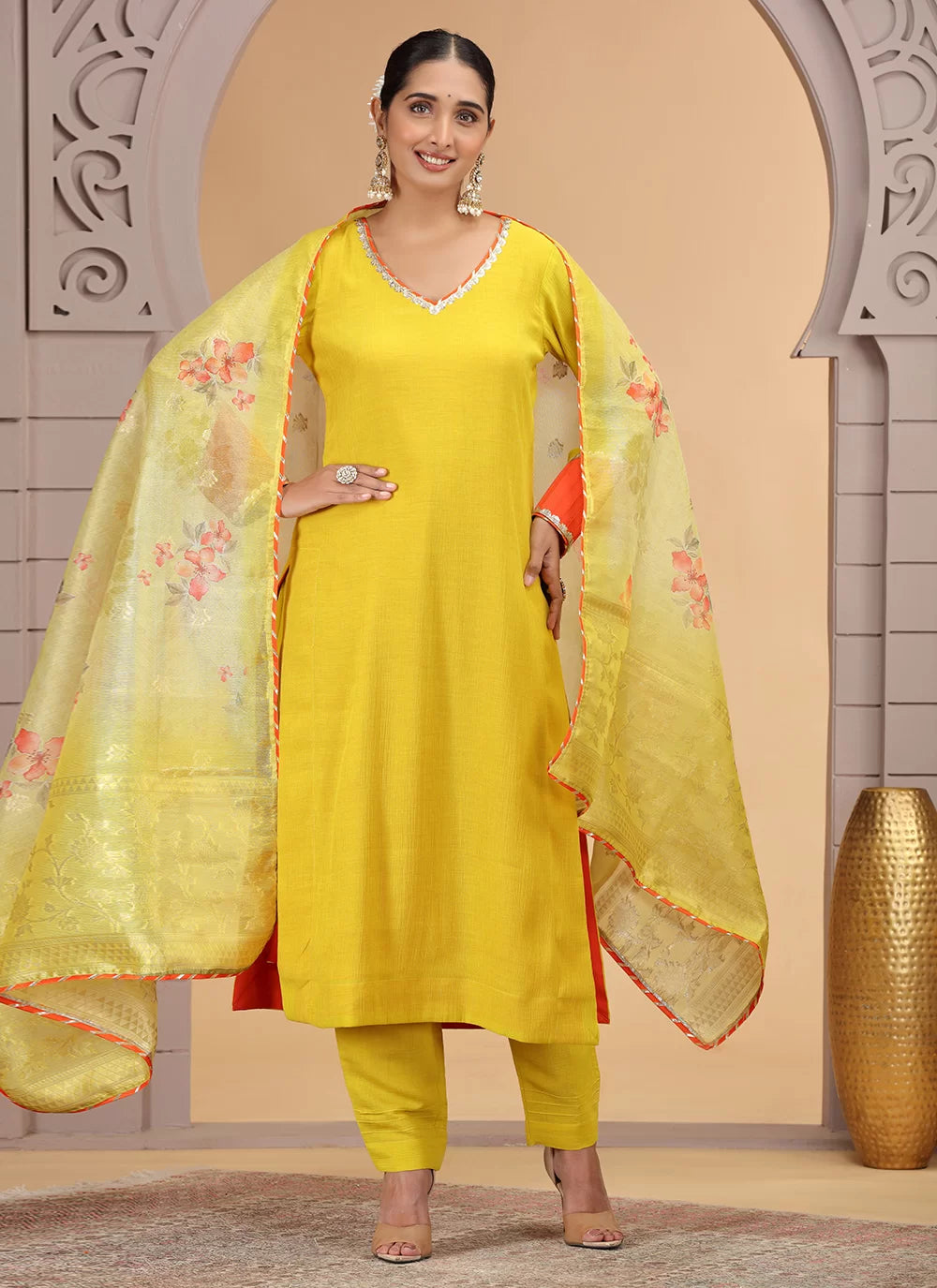 Chhap Yellow Colour Chiffon Hand Work Salwar Suit 