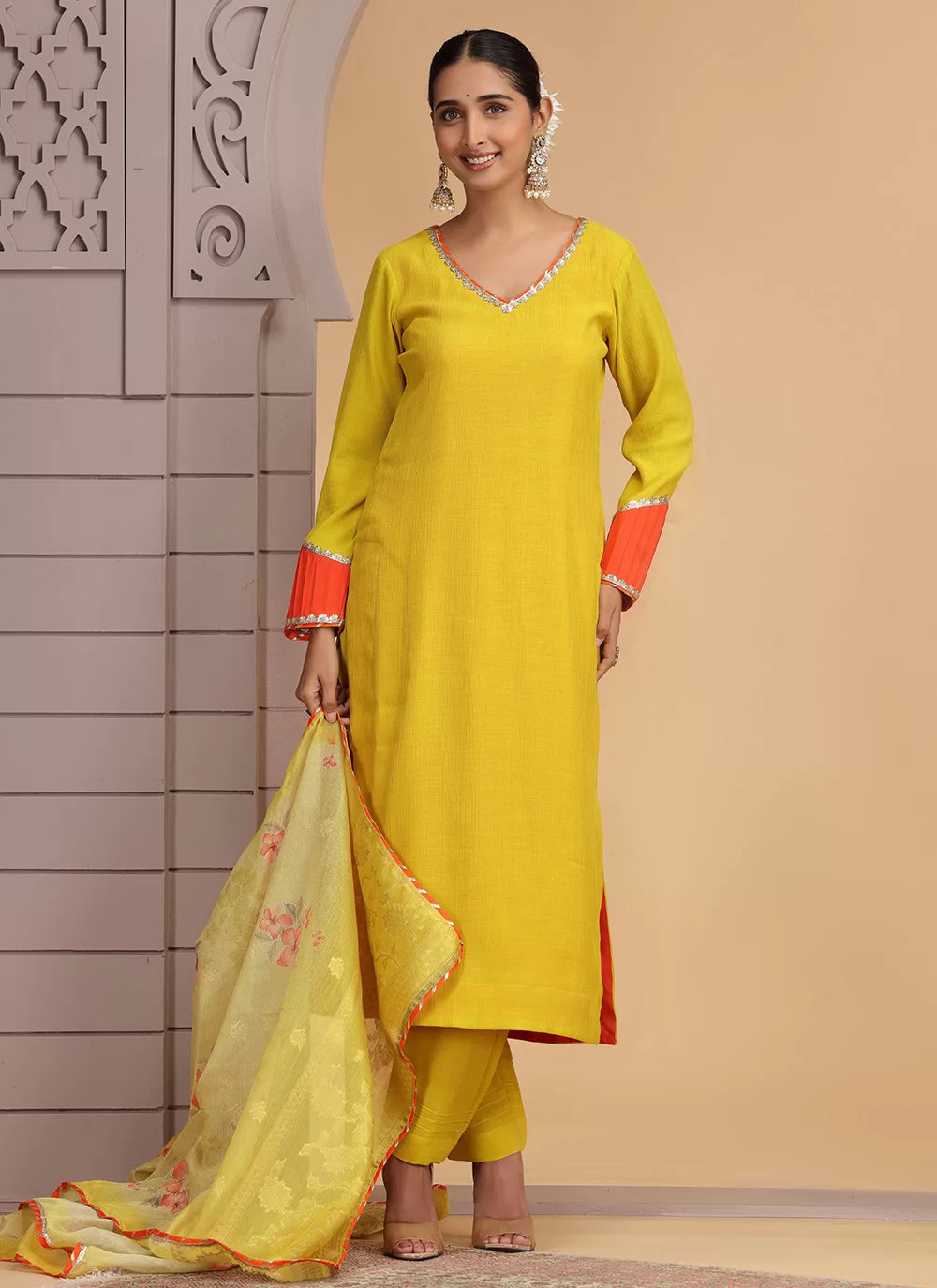 Chhap Yellow Colour Chiffon Hand Work Salwar Suit 