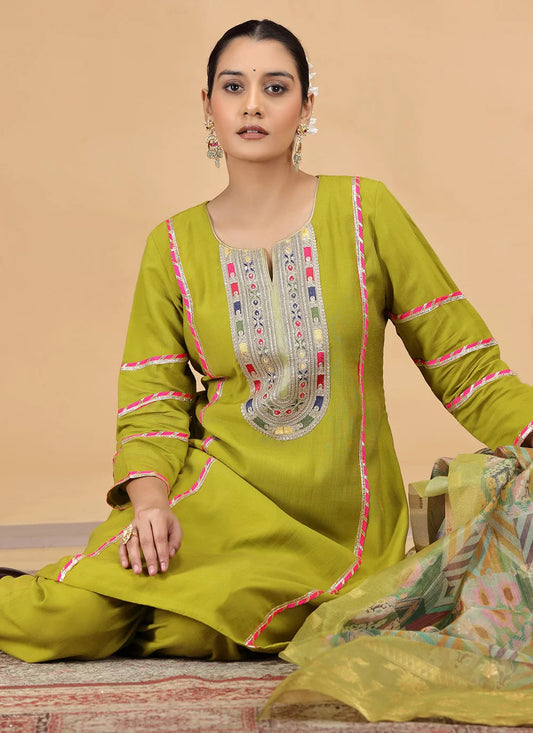 Chhap Mehendi Yellow Colour Chiffon Embroidery Salwar Suit 