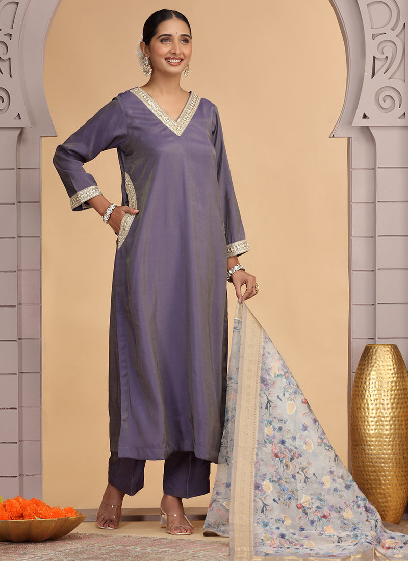 Chhap Purple Colour Chiffon Embroidery Salwar Suit 