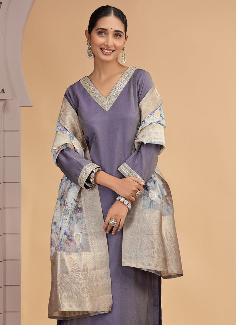 Chhap Purple Colour Chiffon Embroidery Salwar Suit 